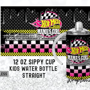 HOT MESS Boymama Girlmama Set Matching 20oz Skinny 12oz Flip Top Sippy Race Mama&#39;s Girl tumbler Wrap Kids Water Bottle Sublimation Templates