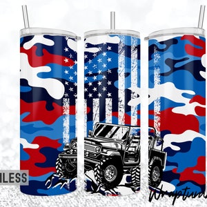 4th of July Red White Blue Seamless Camouflage 20oz Skinny Tumbler Adventure Off Road Distress American Flag Sublimation Tumbler Template