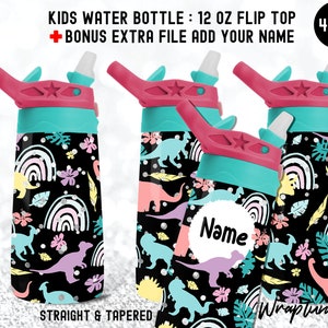 12oz Flip Top Kid Water Bottle Boy girl Dinosaur Sublimation design Wrap Template Pastel Dino Tumbler Dinosaur 4 PNG Seamless Tumbler Design