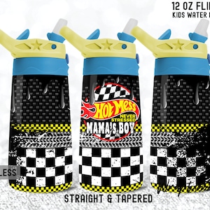 Hot Mess Mama&#39;s Boy Racing 12oz Flip Top Kid Tumbler Race Boymama tumbler Wrap Kids Water Bottle Sublimation Templates Designs Digital PNG