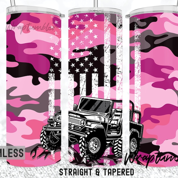 Pink Camouflage 20oz Skinny Tumbler White Adventure Off Road of Distress American Flag Designs Sublimation Wrap Template Adventures Life PNG