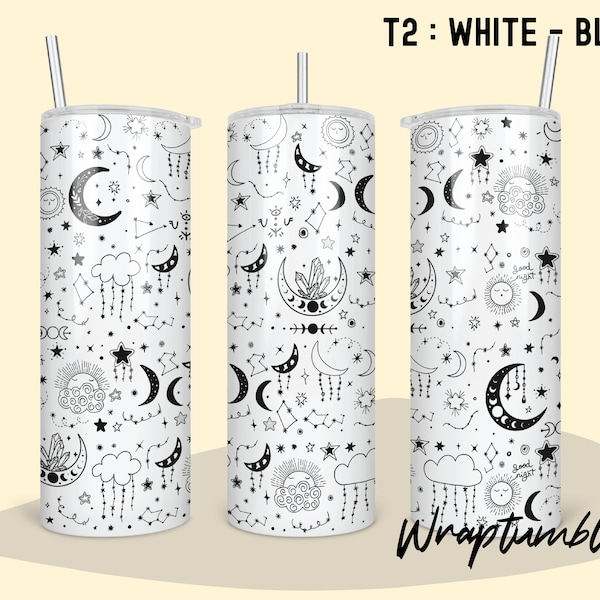 White Magic Witch Hand Tumbler, Doodle Celestial Moon & Sun Tumble, Halloween Tumbler, Magic hand Skinny Tumbler, 20oz skinny 2 Files png