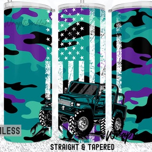Purple Teal Camouflage 20oz Skinny Tumbler Adventure Off Road Distress American Flag Design Sublimation Wrap Template Adventures Life PNG