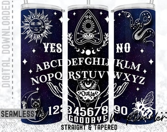 Halloween Ouija board 20oz Skinny Tumbler Galaxy Mystical Talking Spiritual PNG Spirit Board Gothic Majick Wrap Sublimation Designs Template