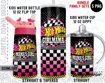 HOT MESS Boymama Girlmama Set Matching 20oz Skinny 12oz Flip Top Sippy Race Mama's Girl tumbler Wrap Kids Water Bottle Sublimation Templates