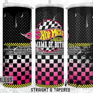 HOT MESS Mama of Both 20oz Skinny Racing Family Matching Set of Boymama Girlmama Mama&#39;s tumbler Wrap Kids Water Bottle Sublimation Templates