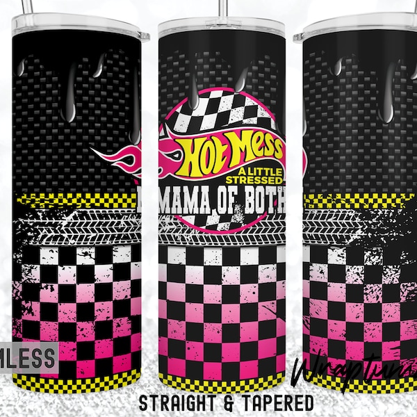 HOT MESS Mama of Both 20oz Skinny Racing Family Matching Set of Boymama Girlmama Mama's tumbler Wrap Kids Water Bottle Sublimation Templates