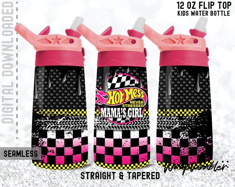 HOT MESS Boymama Girlmama Set Matching 20oz Skinny 12oz Flip Top Sippy Race Mama's Girl tumbler Wrap Kids Water Bottle Sublimatie Sjablonen afbeelding 4