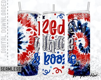 4th of July Tumbler Wrap: Red White & Booze Tie Dye (PNG Download)