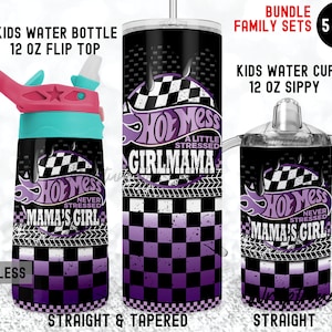 HOT MESS Purple Girlmama Set Matching 20oz Skinny 12oz Flip Top Sippy Race Mama&#39;s Girl tumbler Wrap Kids Water Bottle Sublimation Templates