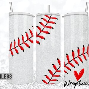 20oz Skinny Tumbler White Glitter Baseball Mom on Field Laces Mom Cheer Baseball Personalized Add Your Own Name Sublimation Template Designs