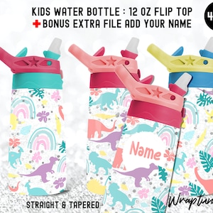 12oz Flip Top Kid Water Bottle Girl Boy Dinosaur Sublimation design Wrap Template Pastel Dino Tumbler Dinosaur 4 PNG Seamless Tumbler Design