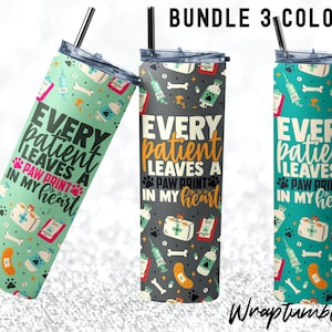 Bundle 20oz Skinny Tumbler Vet Tech Life Veterinarian Design Veterinary Technician Animal Paw Print in My Heart Sublimation Digital Download