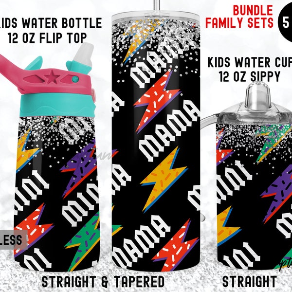 Mama Mini Lightning Bolt Familie Rock N Roll Band 20 Unzen Skinny Tumbler Boymama Girlmama Passende Set Mamas Tumbler Wrap Sublimationsvorlagen