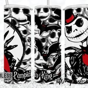 Halloween Jack Skellington Faces Nightmare 20oz Skinny Tumbler Sublimation Spooky Horror Skull Design Template Straight Tapered Seamless PNG