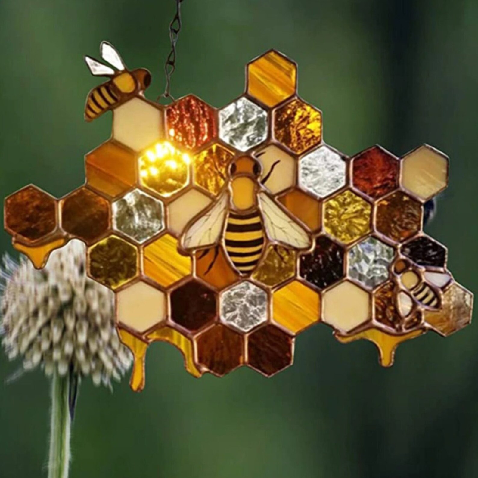 Bee Ornament Home Decoration Garden Pendant Stained Etsy