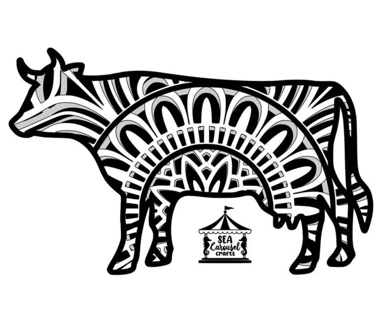 Clip Art 3d Paper Art Cow Mandala Svg Layered Paper Art Country Cow Svg Cricut Paper Art Farm Shadowbox Cricut Art Art Collectibles