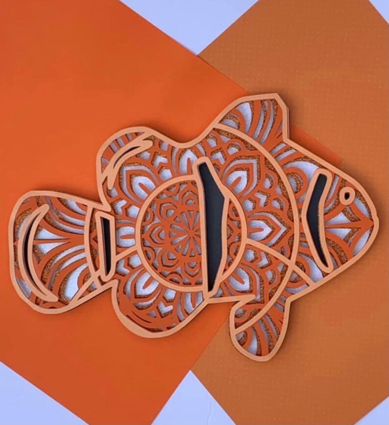 3D Paper Art Layered Paper Art Ocean SVG Art Clown Fish Mandala SVG Cricut Paper Art 3D Clown Fish Shadowbox Clown Fish SVG