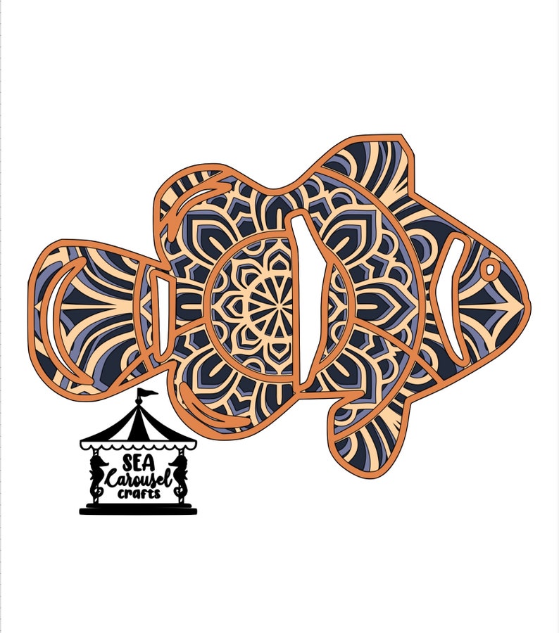 3D Paper Art Layered Paper Art Ocean SVG Art Clown Fish Mandala SVG Cricut Paper Art 3D Clown Fish Shadowbox Clown Fish SVG