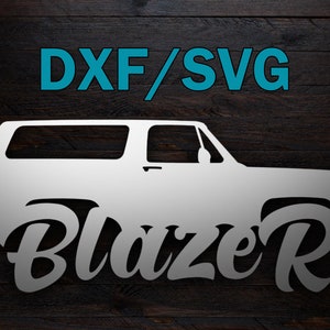 May include: White silhouette of a Chevrolet Blazer with the text "Blazer" in a stylized font below. The image is labeled "DXF/SVG" at the top.