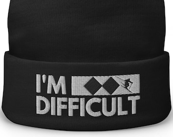 Snow Skiing Hat, Snow Skier Beanie, I'm Difficult Black Diamond Skier Hat, Cute Snow Skiing Beanie, Funny Skiing Toboggan Funny Ski Trip Hat