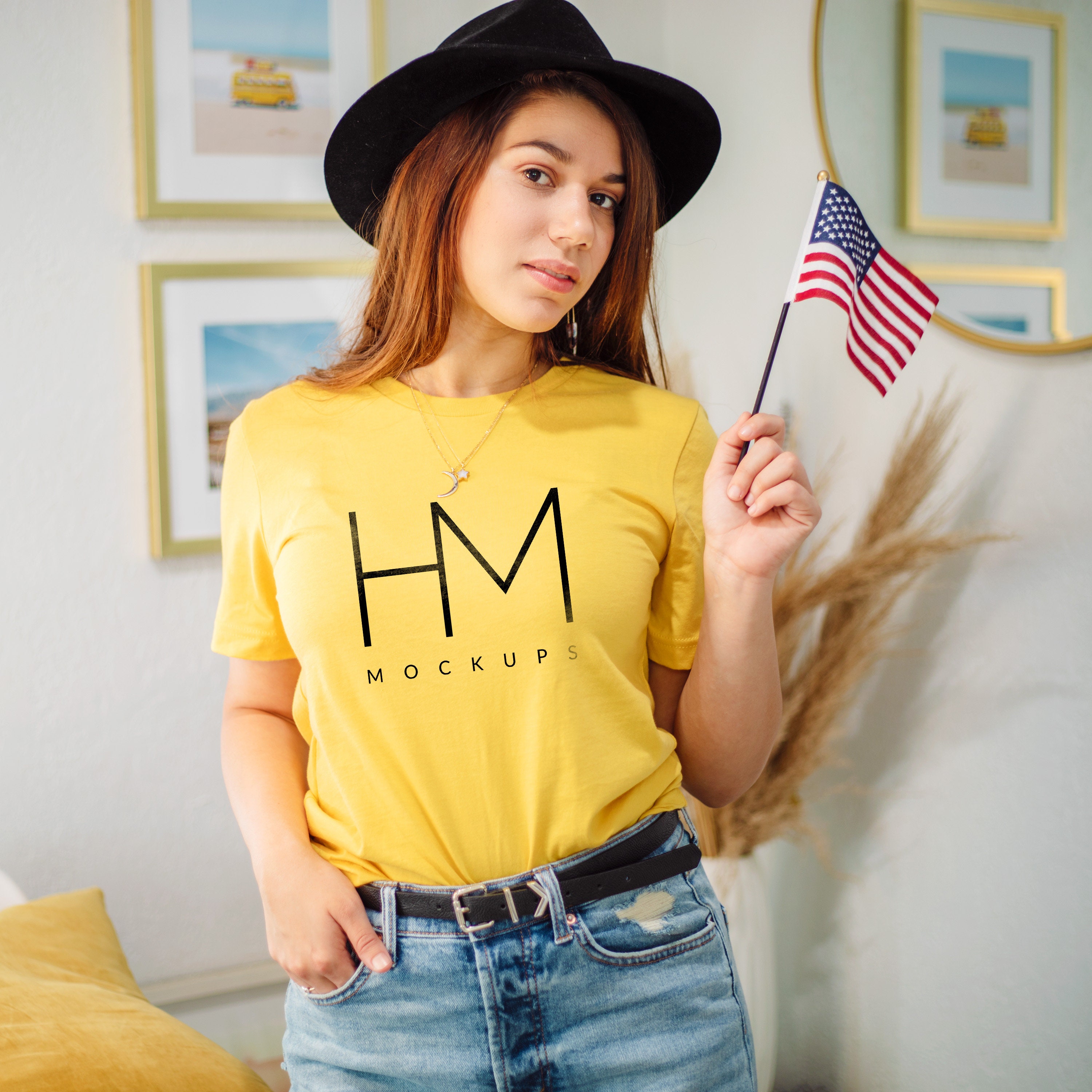 Download Bella Canvas 3001 mockup Maize Yellow Shirt Model Mockup | Etsy
