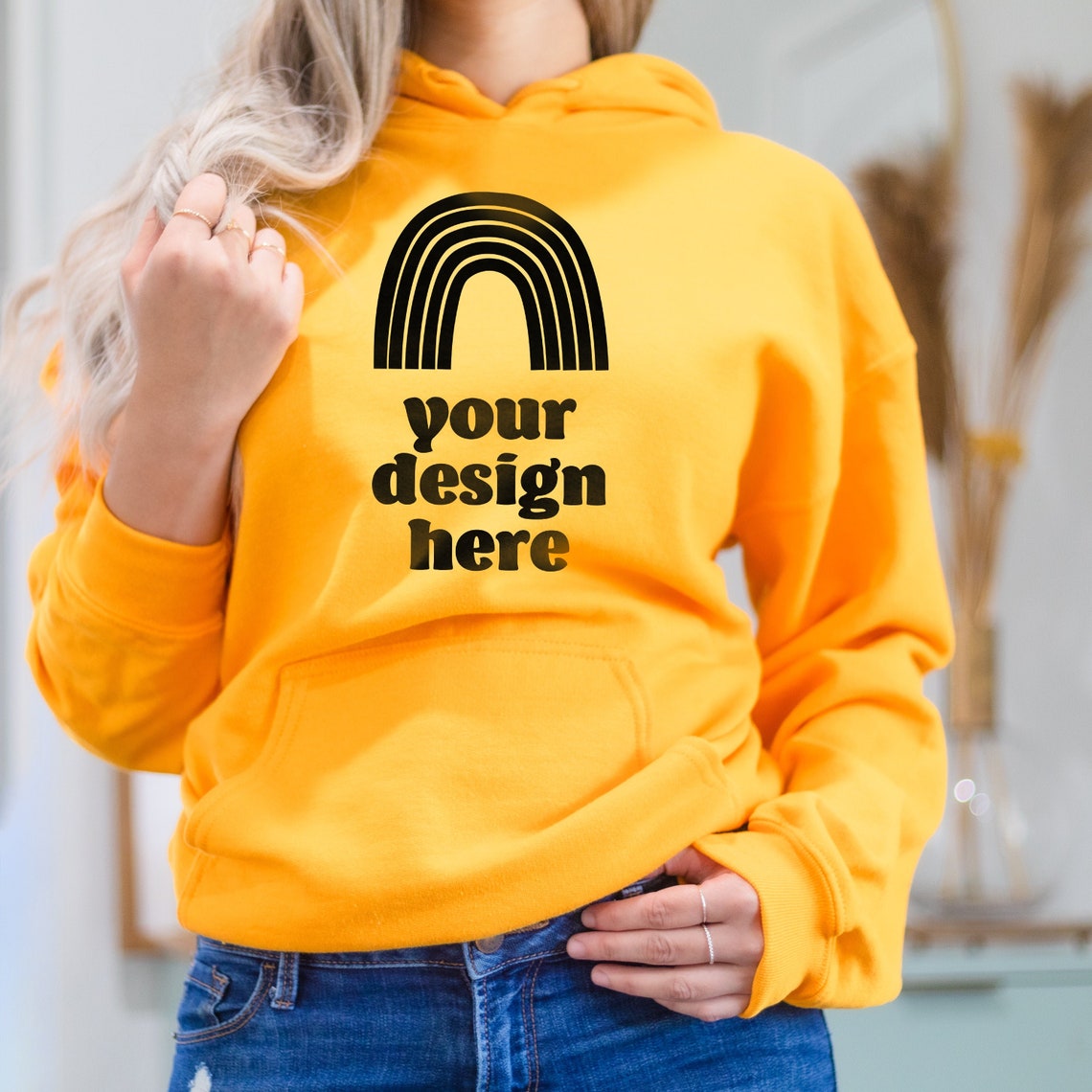 Download Gildan 18500 Mockup Gold Hoodie Model Mockup | Etsy