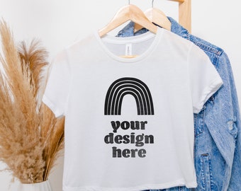Bella Canvas 8882 Crop Top Mockup, White shirt, Hanging Mockup