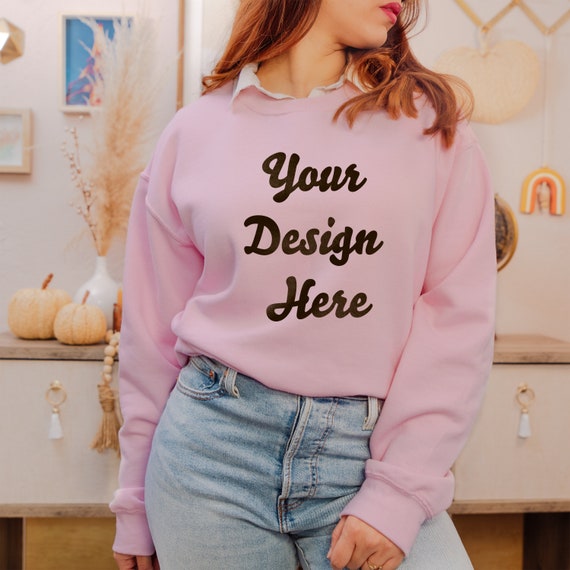 Gildan 18000 Mockup, Pink Sweatshirt Mockup, Model Mockup, G180 Mockup, Fall Mockup