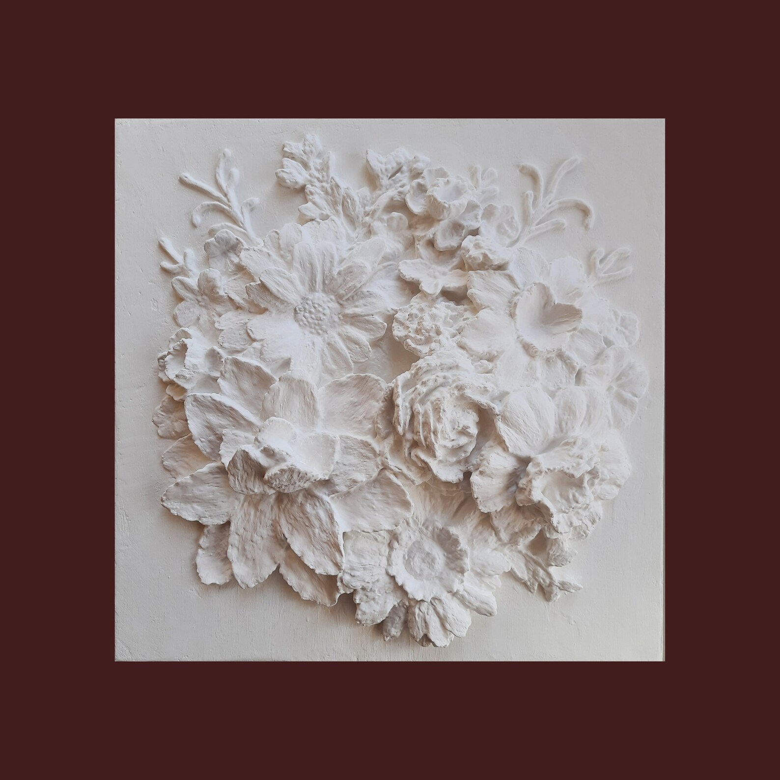 Plaster wall art plaster relief 3d plaster relief white bas Etsy