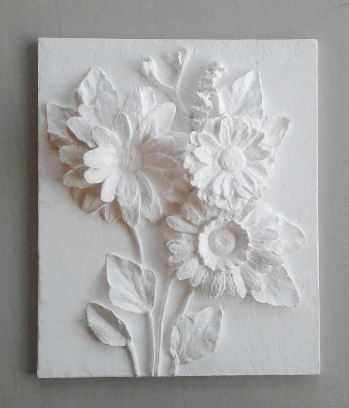 Small panels Plaster 3d flower wall art Sculptural wall art Etsy