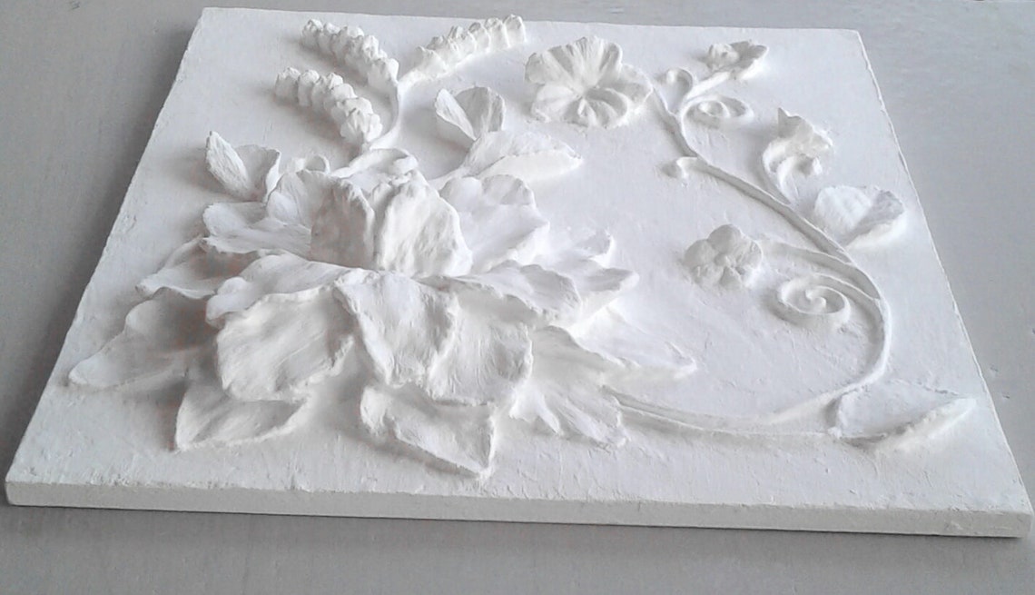 Plaster wall art plaster relief 3d plaster relief white bas Etsy