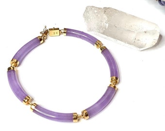 Purple Jade box clasp bracelet . Vintage jade bracelet . Gold bracelet.