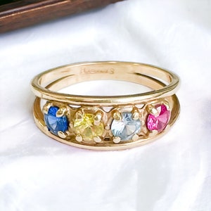 Vintage Multi Color Pastel Gemstone 10kt gold ring . Colorful Disco Ring. Gold stacking ring. Antique ring.