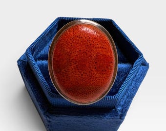 Vintage Orange Coral Sterling Silver Statement Ring