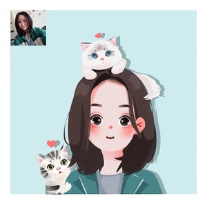 Retrato de dibujos animados personalizado, ilustración dibujada a mano, pintura de la foto, regalo personalizado, imprimible, digital