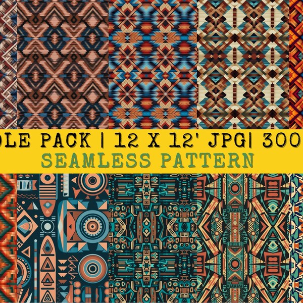 Geometrical Aztec Inspired Bundle Pack Digital Paper Seamless Pattern| Digital Scrapbook paper| Sublimation Paper Art|JPG Background Paper|