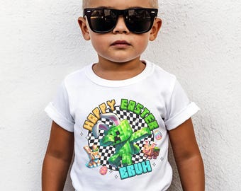 Kids Easter Adventure T-Shirt - Fun Pixelated Bunny Design for Spring! Happy Easter Bruh