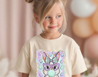 Bunny Bubble Gum Graphic Tee – Youth & Women’s Bella Canvas Tan Shirt