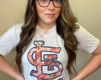 Floral STL Cardinals Triblend T-shirt: Saint Louis Baseball Gift