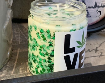 Love Marijuana Glitter Hand Poured  Soy Candle