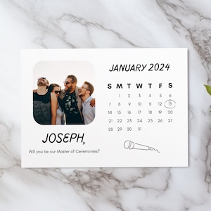 Tarjeta de propuesta de maestro de ceremonias, plantilla de tarjeta de propuesta de maestro de ceremonias, guardar el calendario de fechas, descarga instantánea, totalmente editable, tarjeta 5x7