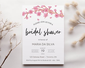 Cherry blossom bridal shower invitation, floral bridal shower invite, bridal shower brunch, instant download, fully editable, 5x7 card