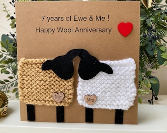Handmade Knitted Wool Anniversary Card, Personalized Greeting