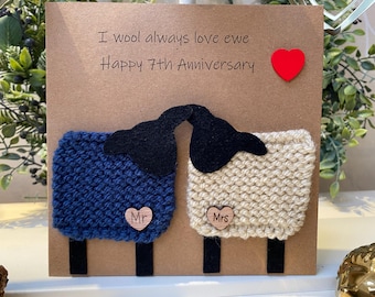 Handmade Knitted Wool Anniversary Card, Personalized Greeting