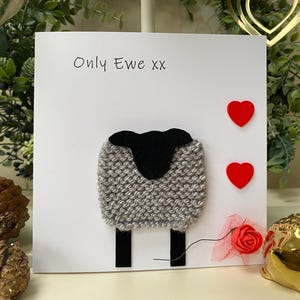 Handmade Knitted Sheep Card, Anniversary, Valentines, Personalised Only Ewe