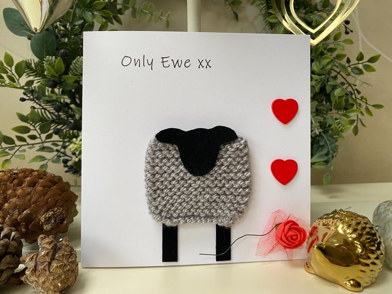 Handmade Knitted Sheep Card, Anniversary, Valentines, Personalised Only Ewe