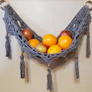 Crochet Fruit Hammock,Made to Order, hanging fruit basket, Boho Fruit Basket, stuffed animal hammock, hanging storage for kids room