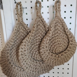 Jute Hanging Basket Organizer| Twine kitchen baskets| tear drop hanging basket|Crochet Basket. Door Caddy. Sunglasses Holder Key Ring Basket