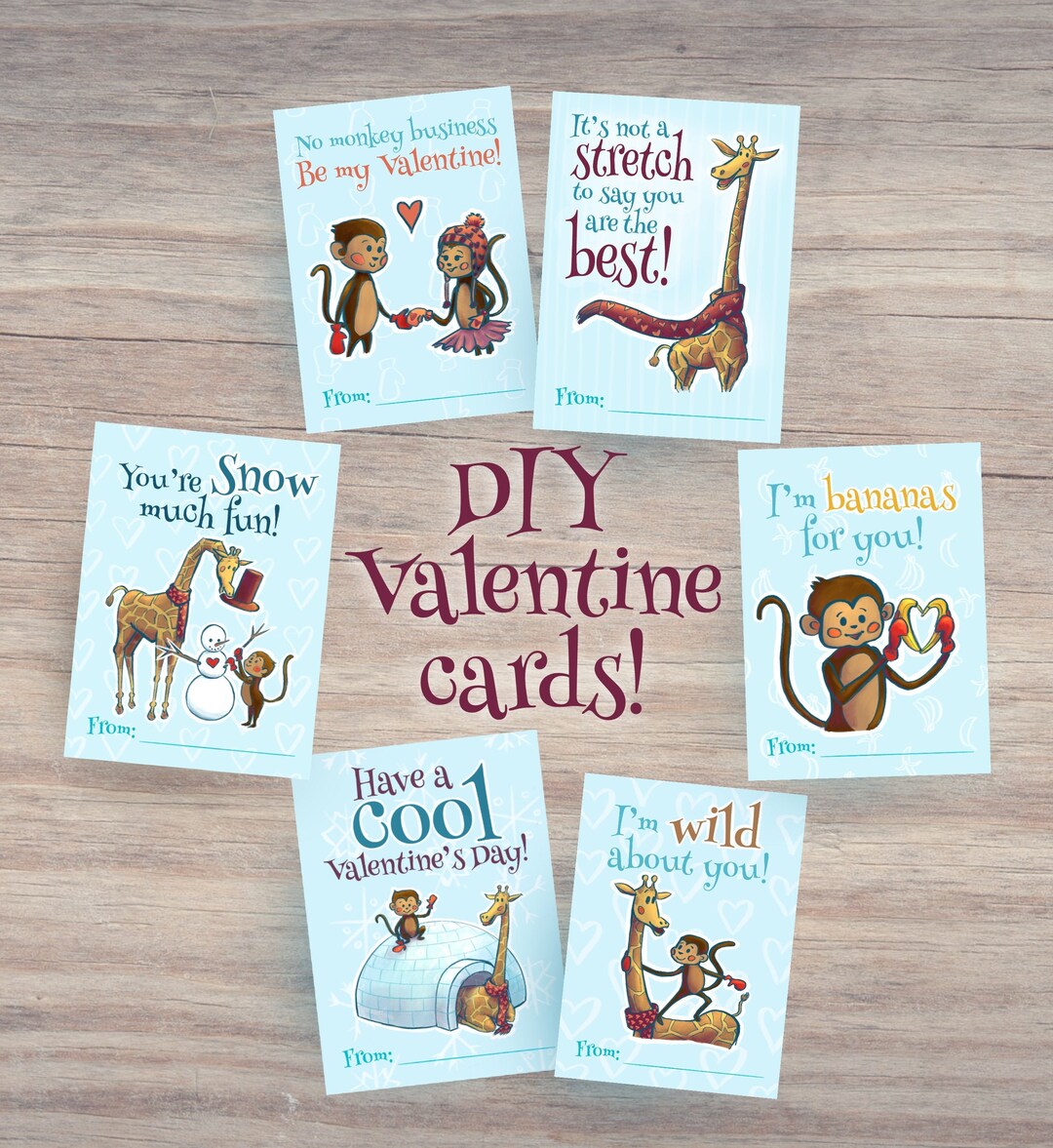 Kids Monkey &amp; Giraffe Antarctic Valentines - Printable Classroom ...